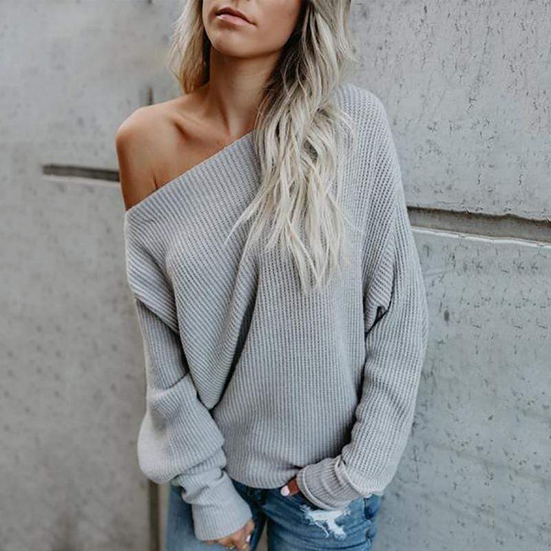 Gray Off Shoulder Sweater
