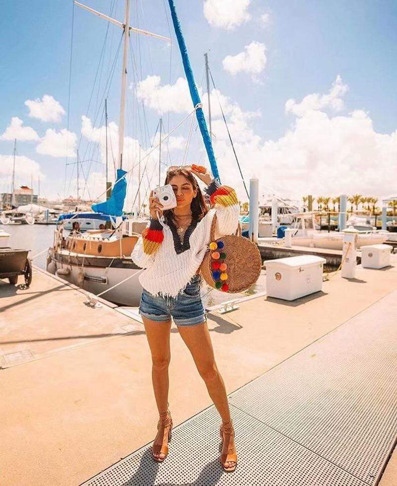 Loose Ripped Knit Striped Sweater