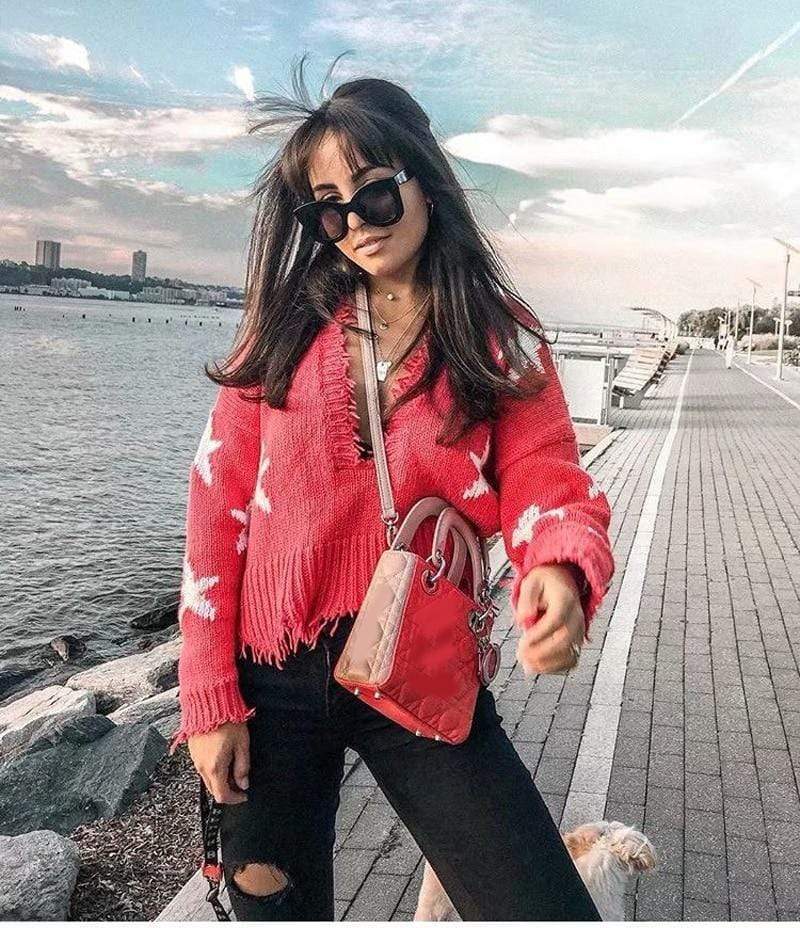 Loose Ripped Knit Striped Sweater