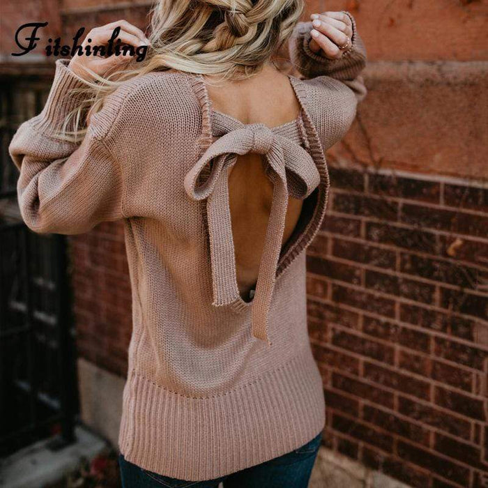 Pink Backless Knot Sweater