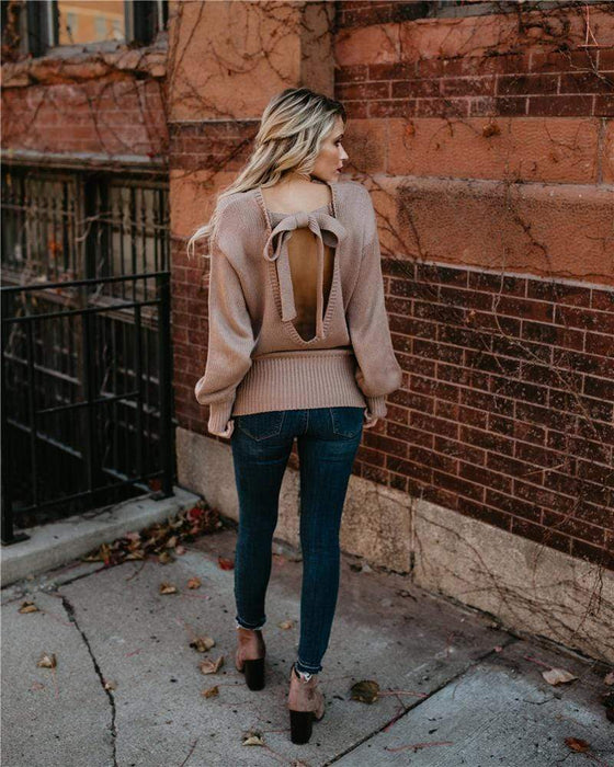 Pink Backless Knot Sweater