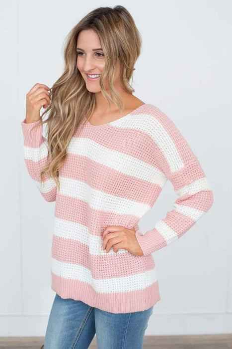 Pink & White Striped Knit Sweater