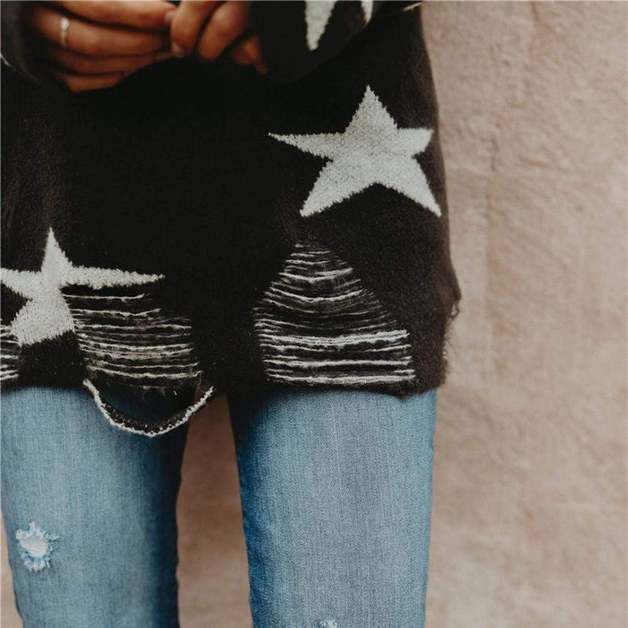 Star Printed Ripped Sweater