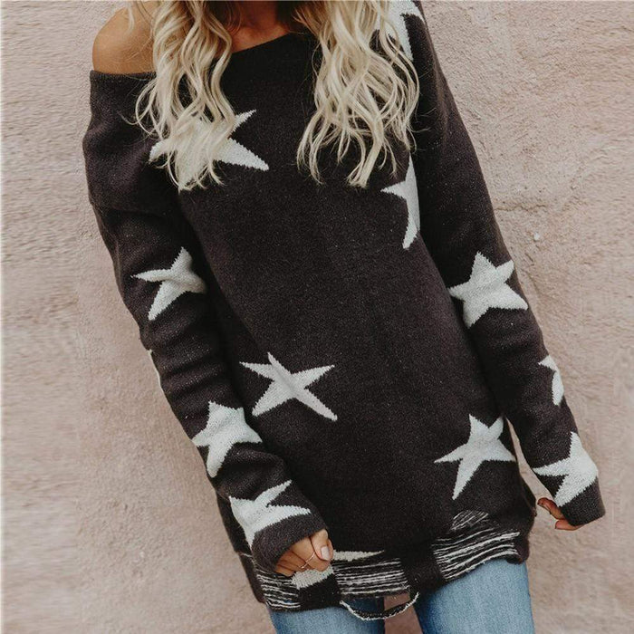 Star Printed Ripped Sweater