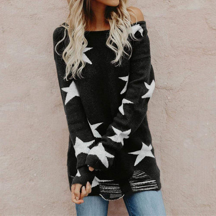 Star Printed Ripped Sweater