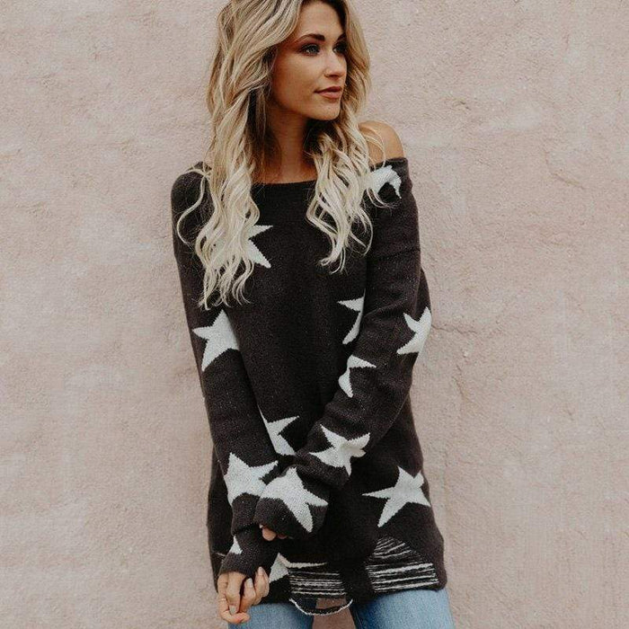Star Printed Ripped Sweater