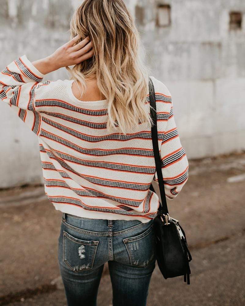 Striped Knit Pullover Sweater