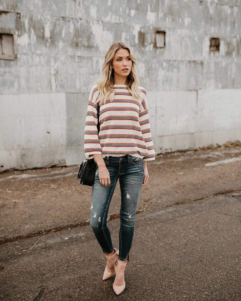 Striped Knit Pullover Sweater
