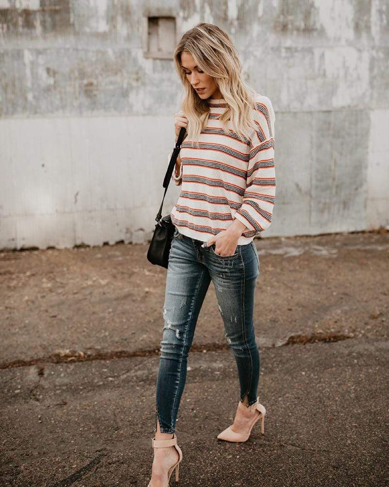 Striped Knit Pullover Sweater