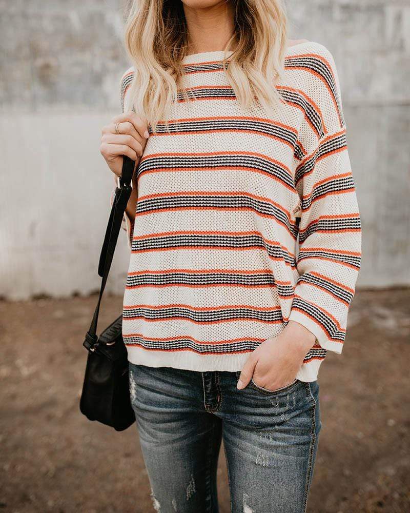 Striped Knit Pullover Sweater