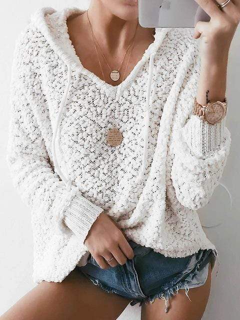 White Hoodie Knit Sweater