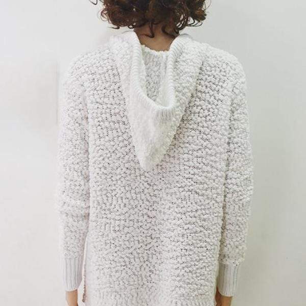 White Hoodie Knit Sweater