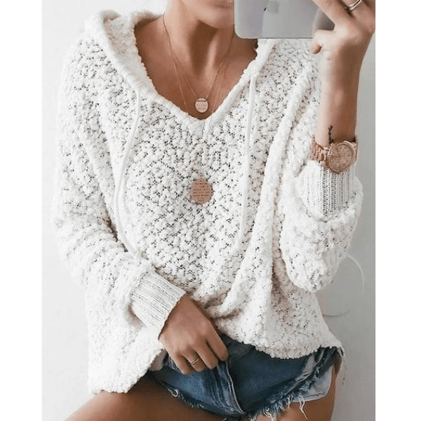 White Hoodie Knit Sweater