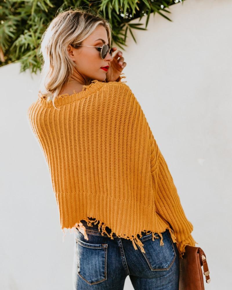 Yellow Fringed Edges Knit Sweater