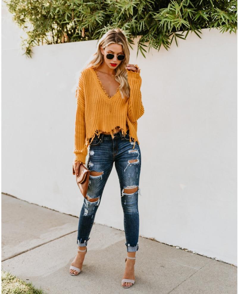Yellow Fringed Edges Knit Sweater