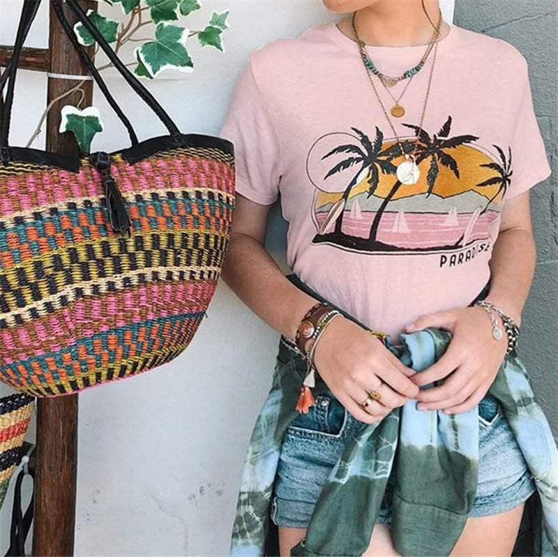 Roze paradijs palmboom T-shirt 