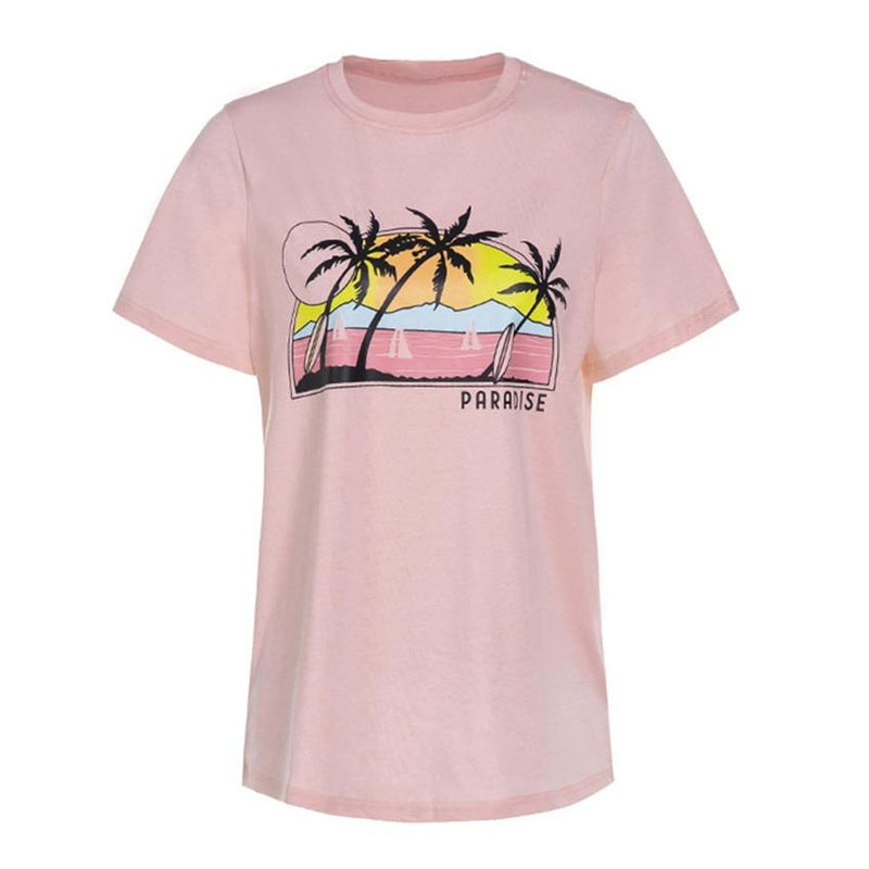 Roze paradijs palmboom T-shirt 