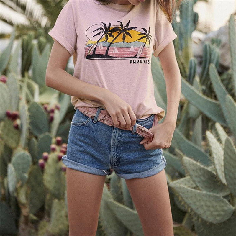 Roze paradijs palmboom T-shirt 