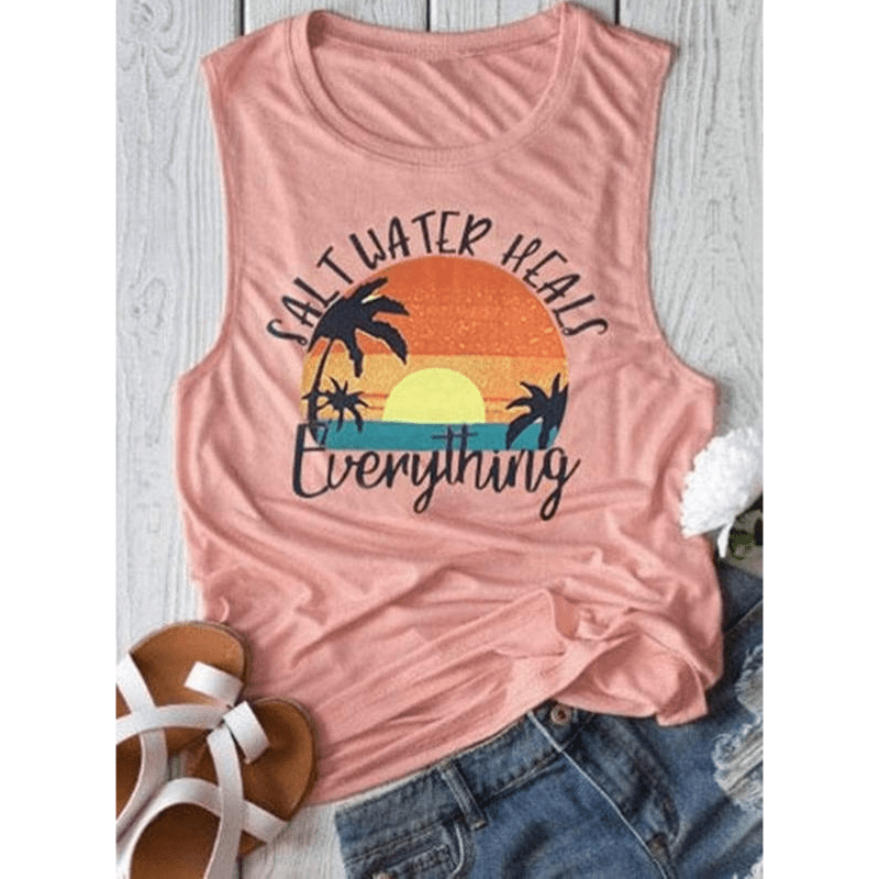 Pink Casual Print Tank Top