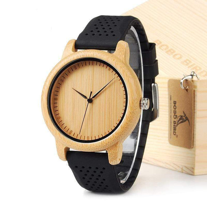 BOBO BIRD Correa de silicona para reloj de madera de bambú natural 