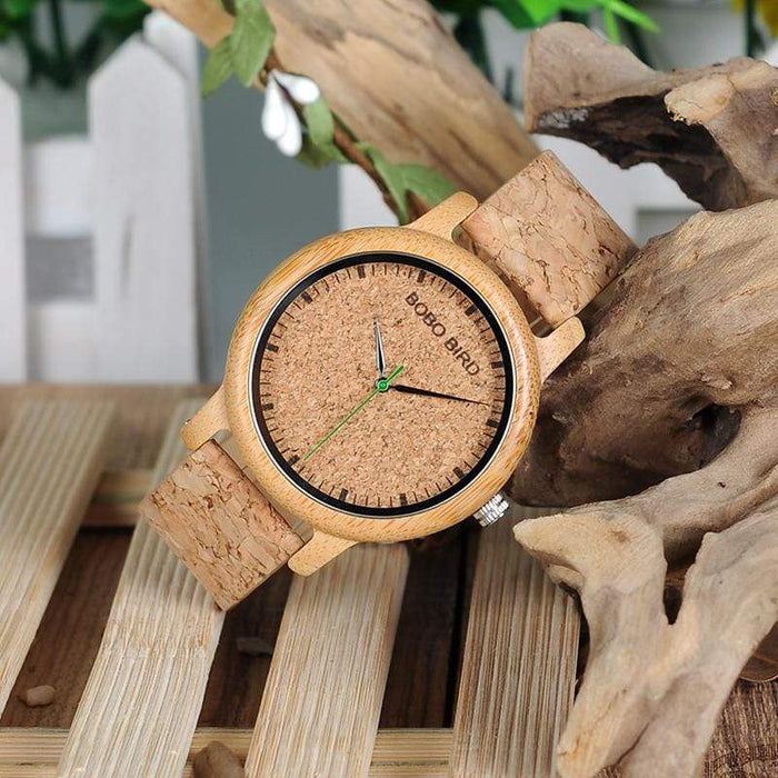 BOBO BIRD Reloj de madera con correa de corcho de bambú 