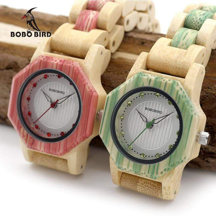 BOBO BIRD Bamboe Kleurrijk Houten Horloge 