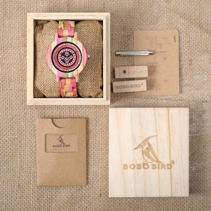 BOBO BIRD houten horloge in regenboogkleuren