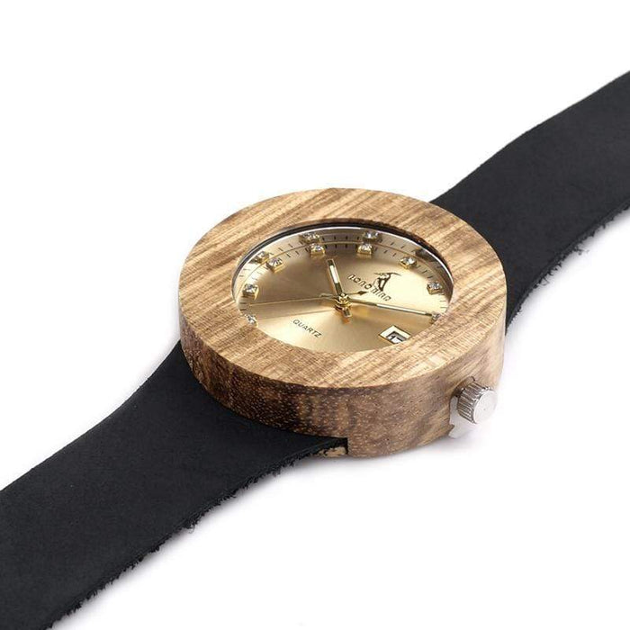 BOBO BIRD houten horloge zwart lederen band 