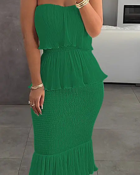 Layered Bandeau Dress with Ruffled Hem