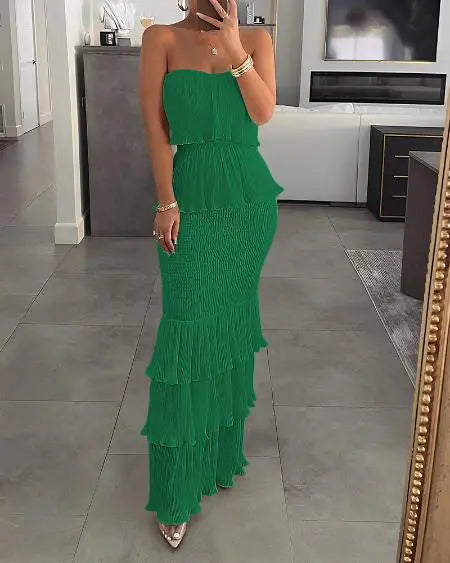 Layered Bandeau Dress with Ruffled Hem