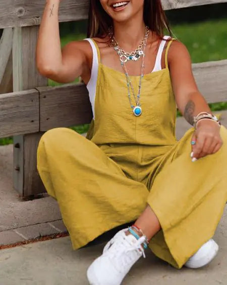 Casual Suspender Jumpsuit with Pockets