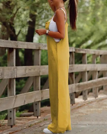 Casual Suspender Jumpsuit with Pockets