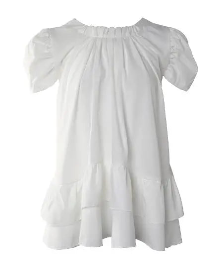Ruched Top with Puff Sleeves and Ruffle Hem