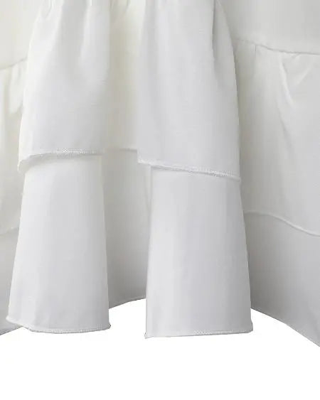 Ruched Top with Puff Sleeves and Ruffle Hem