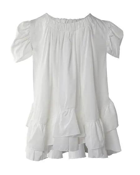 Ruched Top with Puff Sleeves and Ruffle Hem