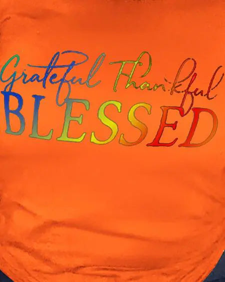 Casual Ombre T-shirt with "Grateful Thankful Blessed" Print