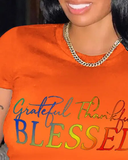Casual Ombre T-shirt met "Grateful Thankful Blessed" print 