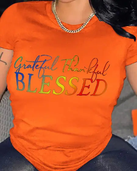 Casual Ombre T-shirt met "Grateful Thankful Blessed" print 
