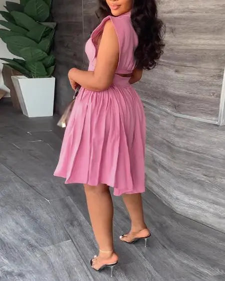 Pleated Dress with Flutter Sleeves