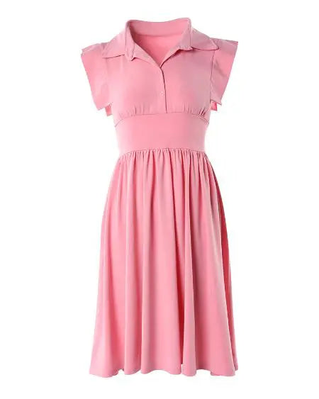 Pleated Dress with Flutter Sleeves