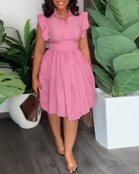 Pleated Dress with Flutter Sleeves
