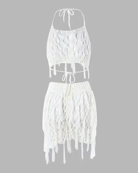 Crop Top & Shorts Set with Crochet & Tassels