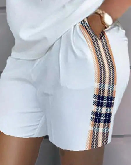 Plus Size Top & Shorts Set with Faith and Plaid Print