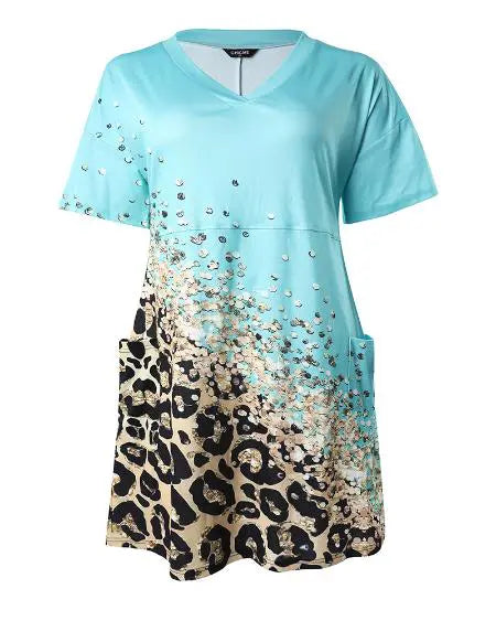 Plus Size Casual Dress with Leopard Print & Pockets