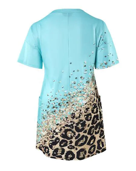 Plus Size Casual Dress with Leopard Print & Pockets
