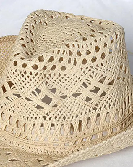 Sombrero de vaquero de paja con diseño hueco 