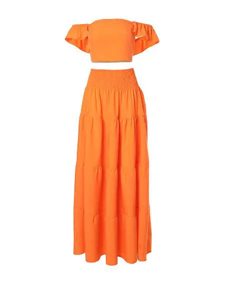 Set with Shirred Crop Top & Maxi Skirt