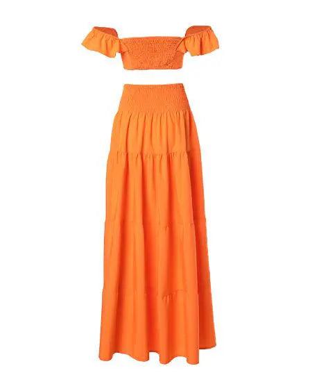 Set with Shirred Crop Top & Maxi Skirt