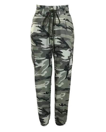 Drawstring Cargo Pants with Camouflage Print