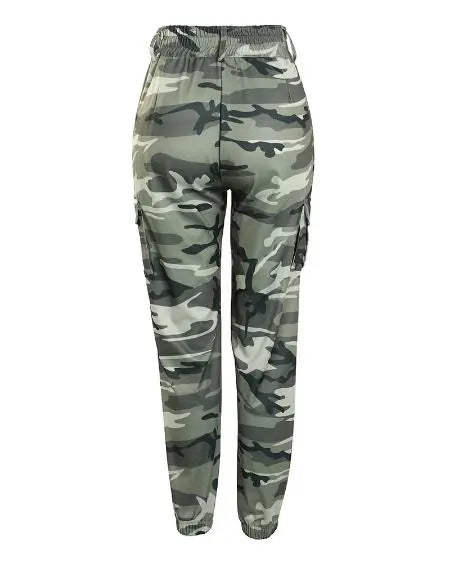 Drawstring Cargo Pants with Camouflage Print